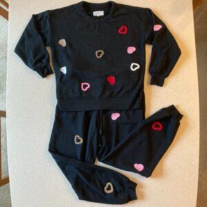 Lou & Grey Petites Lounge Set: Sweat Shirt Sweat Pants Women Size Small Hearts